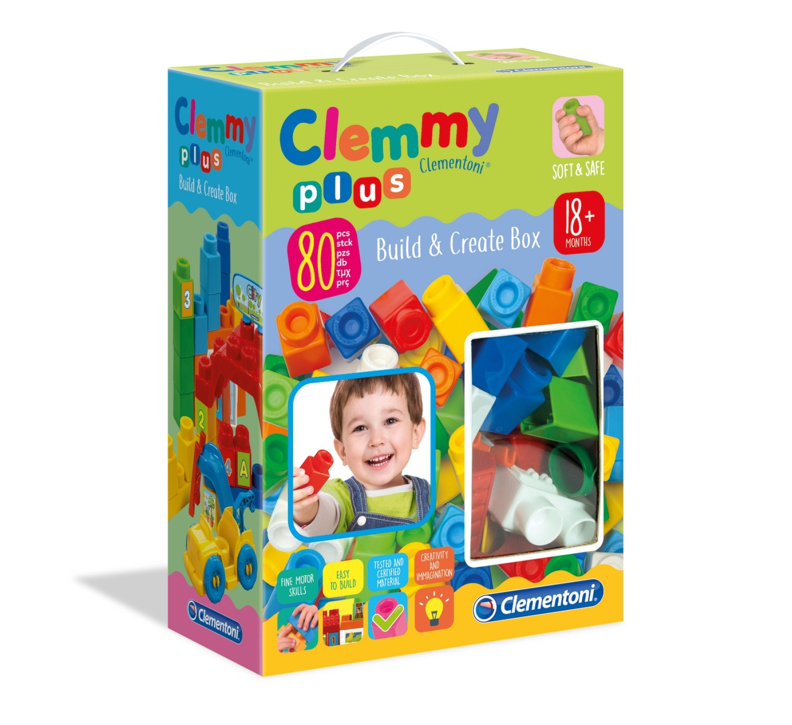 Set constructie baieti cu 80 cuburi Clemmy Plus - Clementoni