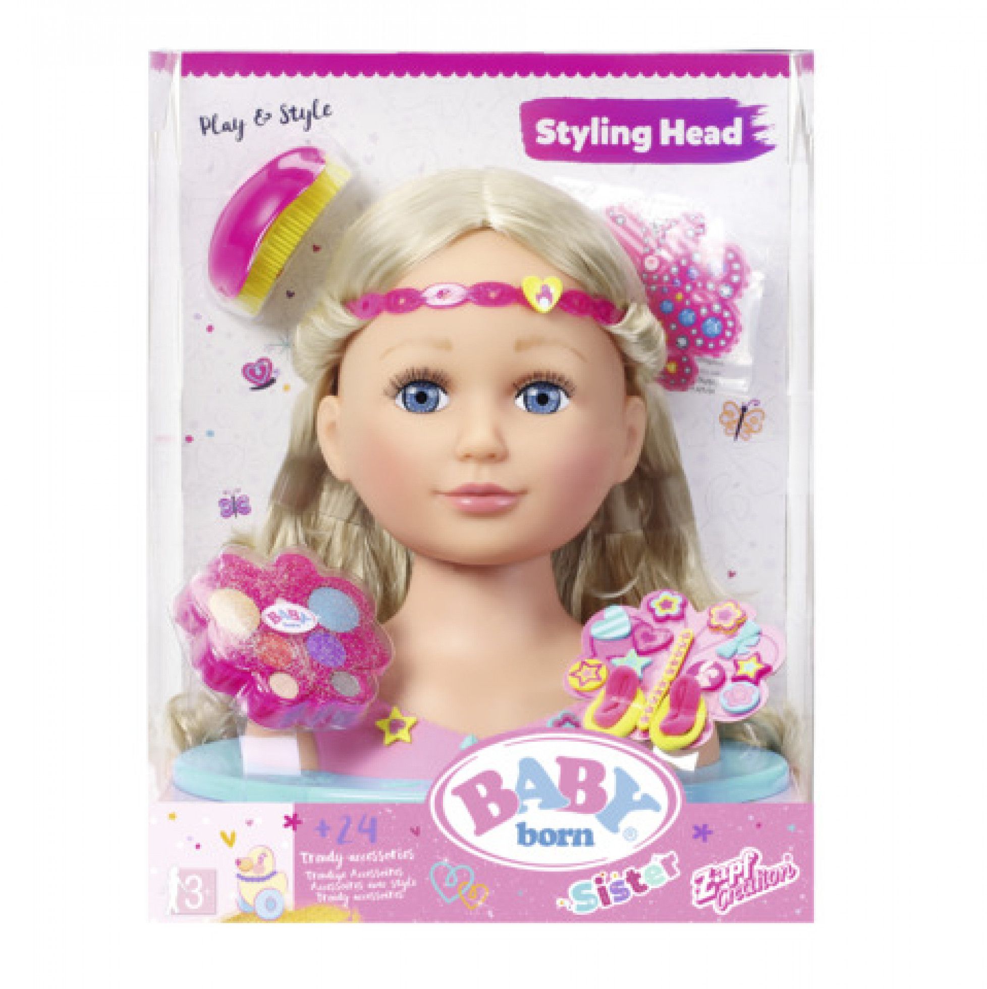 Cap papusa pentru coafat si machiat Sister Styling - BABY born 1