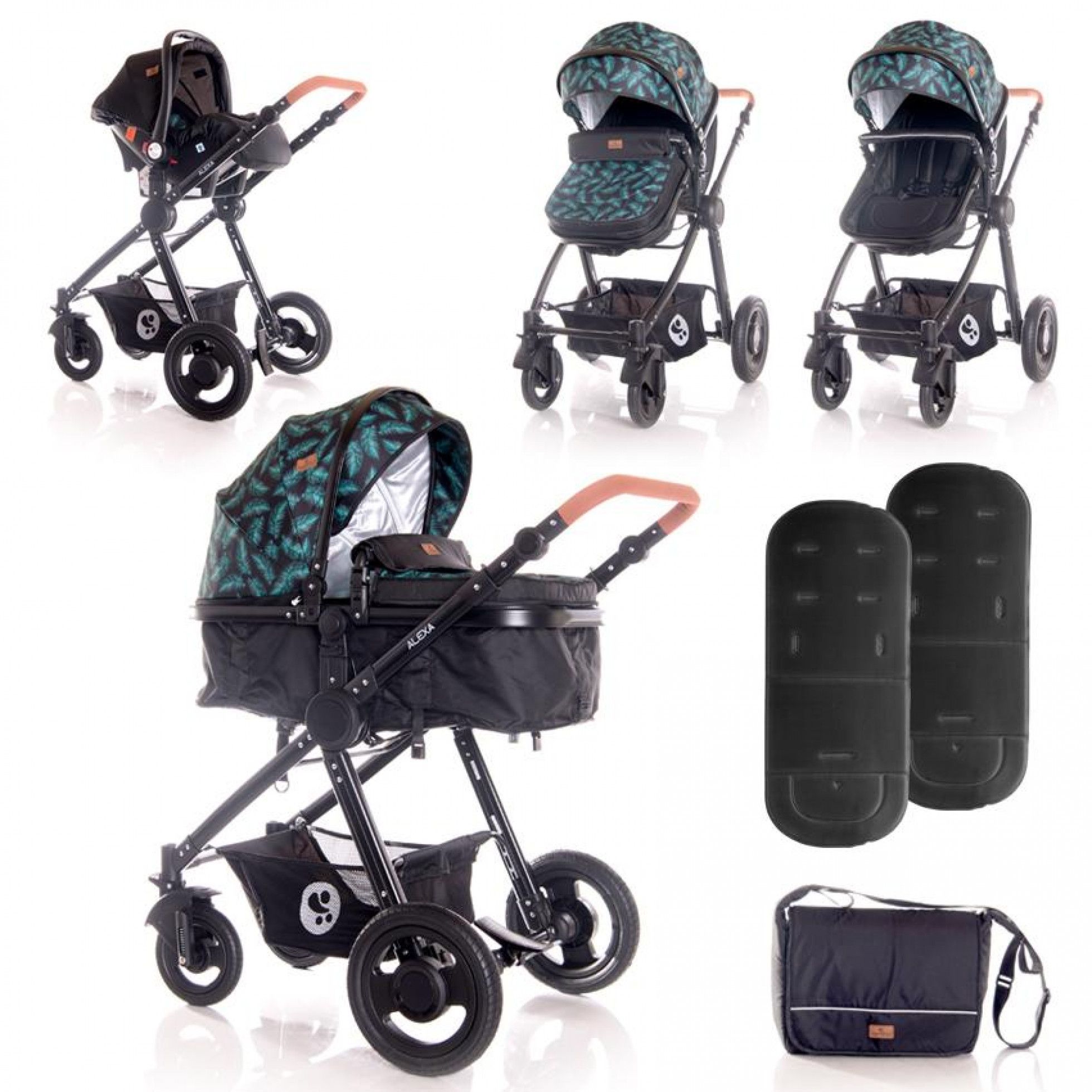 Caruciorul set 3 in 1 Alexa Black Leaves - Lorelli 1