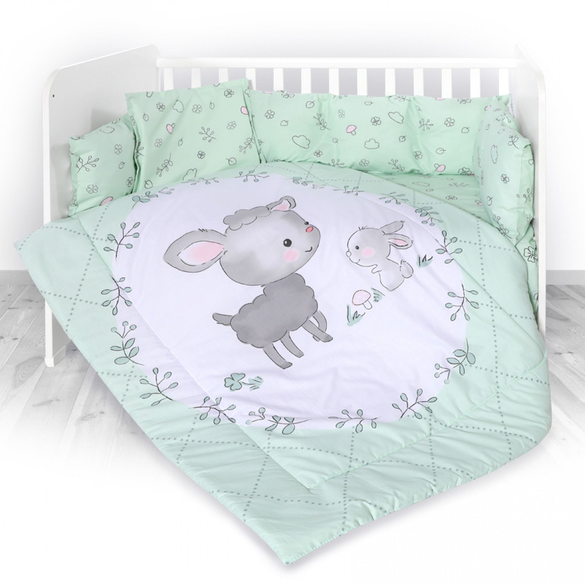 Set lenjerie de pat 8 piese Lamb Green - Lorelli 1