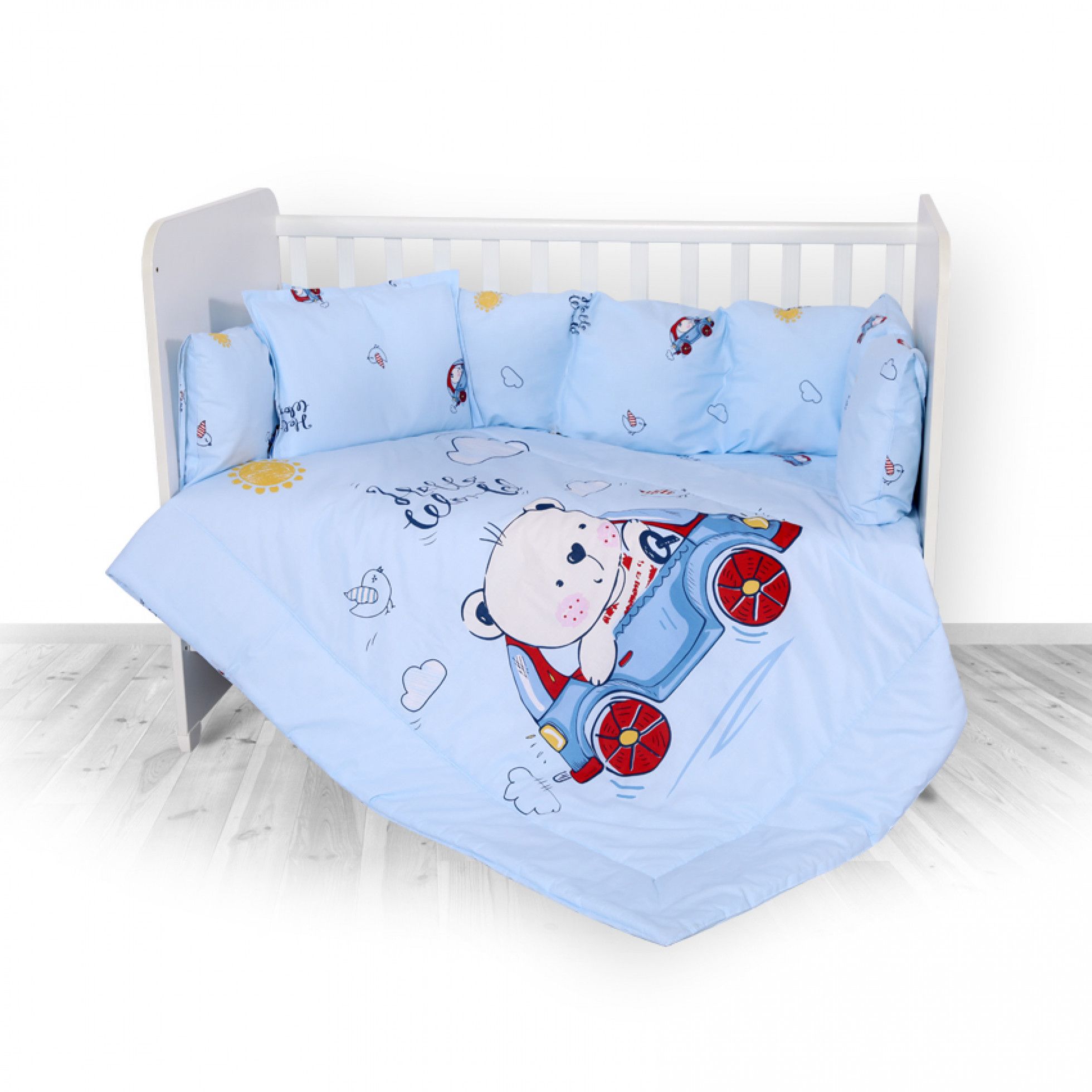 Set lenjerie de pat Lily 7 piese Bear & Car Blue - Lorelli 1