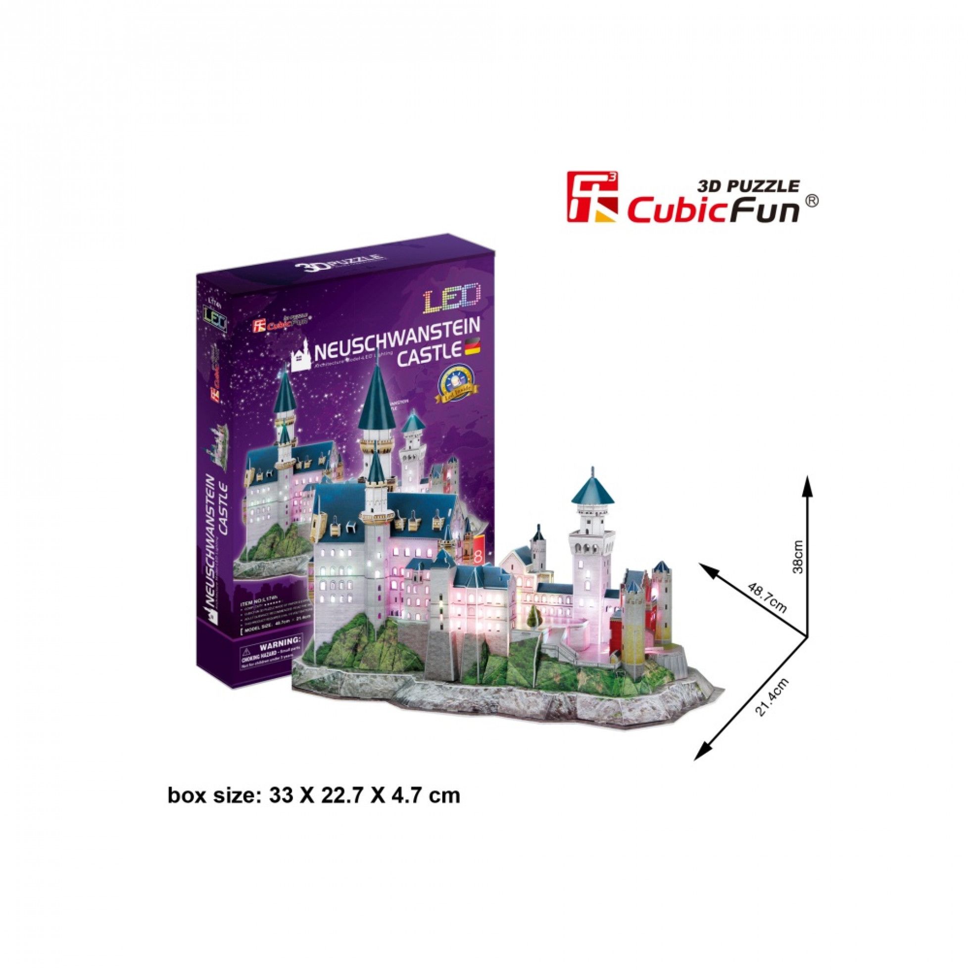 Puzzle 3D LED Castelul Neuschwanstein 128 piese - CubicFun 3