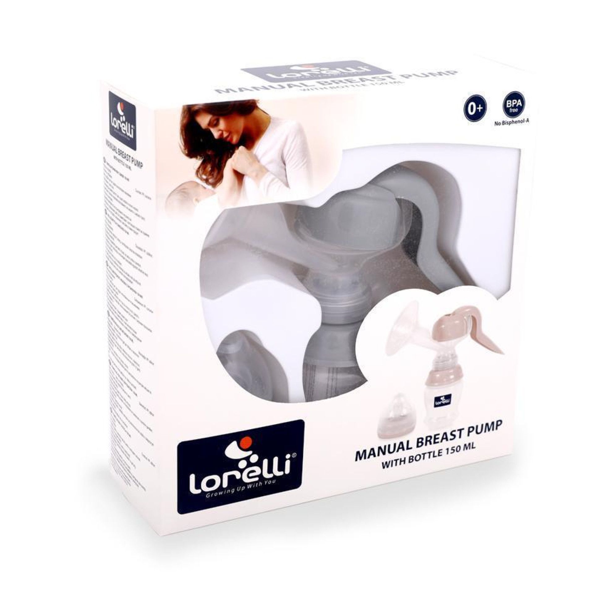 Pompa de san manuala, cu biberon 150 ml inclus, Blue - Lorelli 1