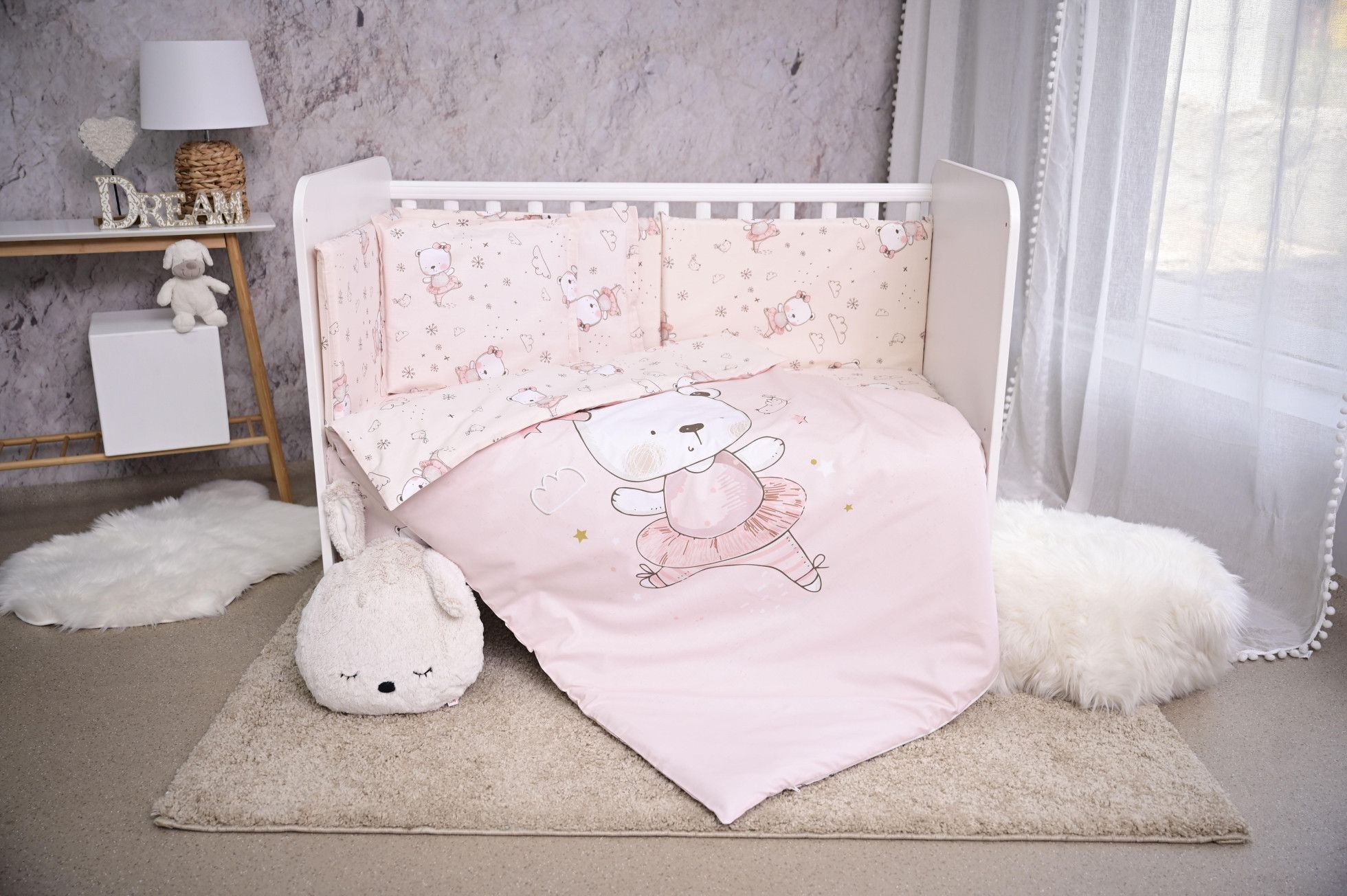 Set lenjerie pat 9 piese 60/120,  Smile, bumbac ranforce, Pink Ballerina Bear - Lorelli 2