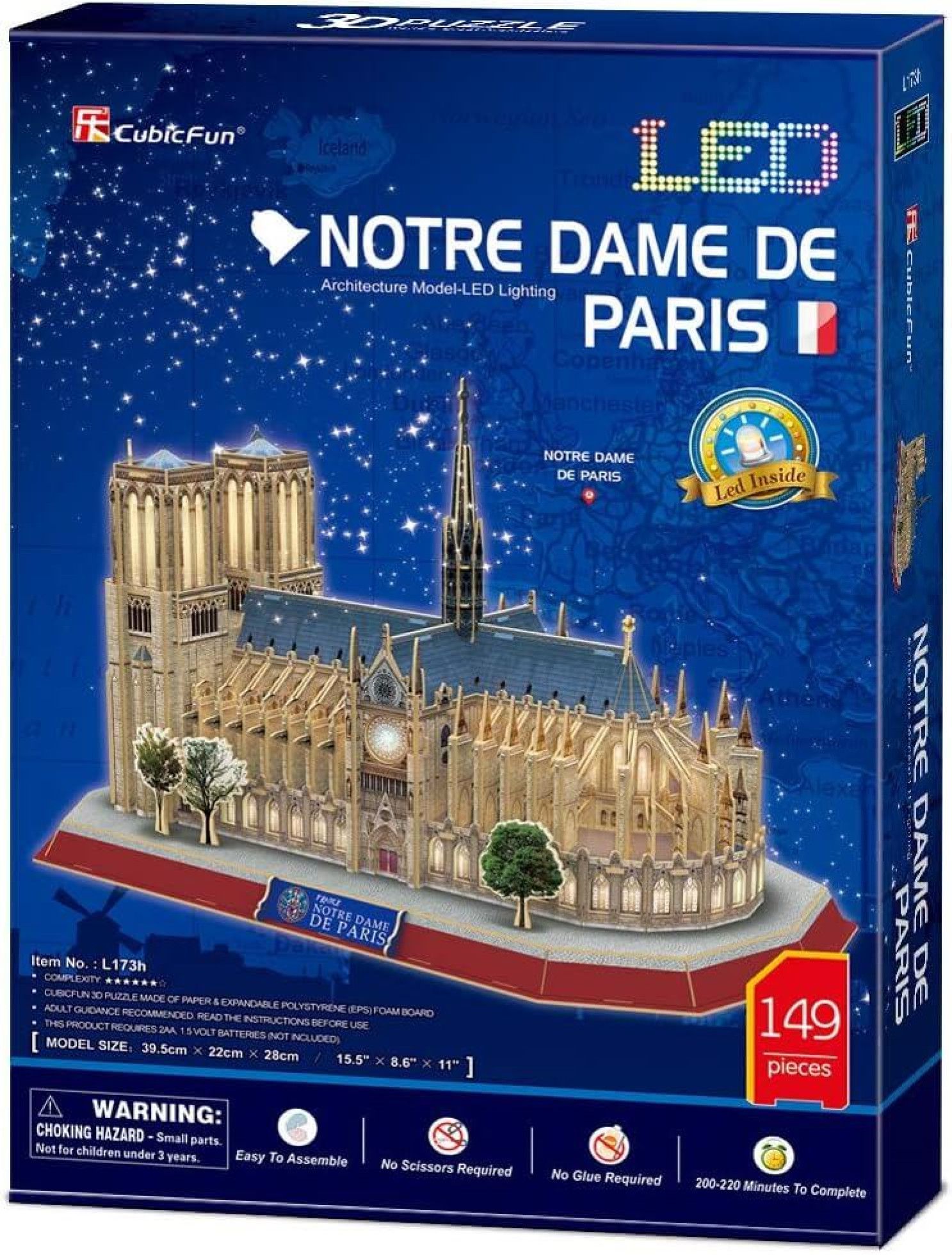 Puzzle 3D LED Note Dame 149 piese - CubicFun 1