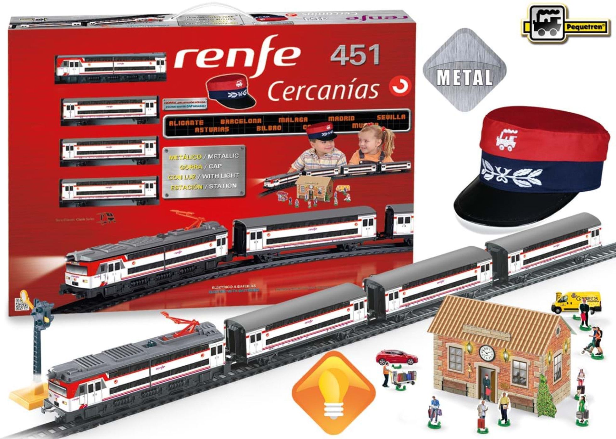 Trenulet electric calatori Cercanias RENFE 451 metalic, cu lumina si sapca conductor tren - Pequetren 1