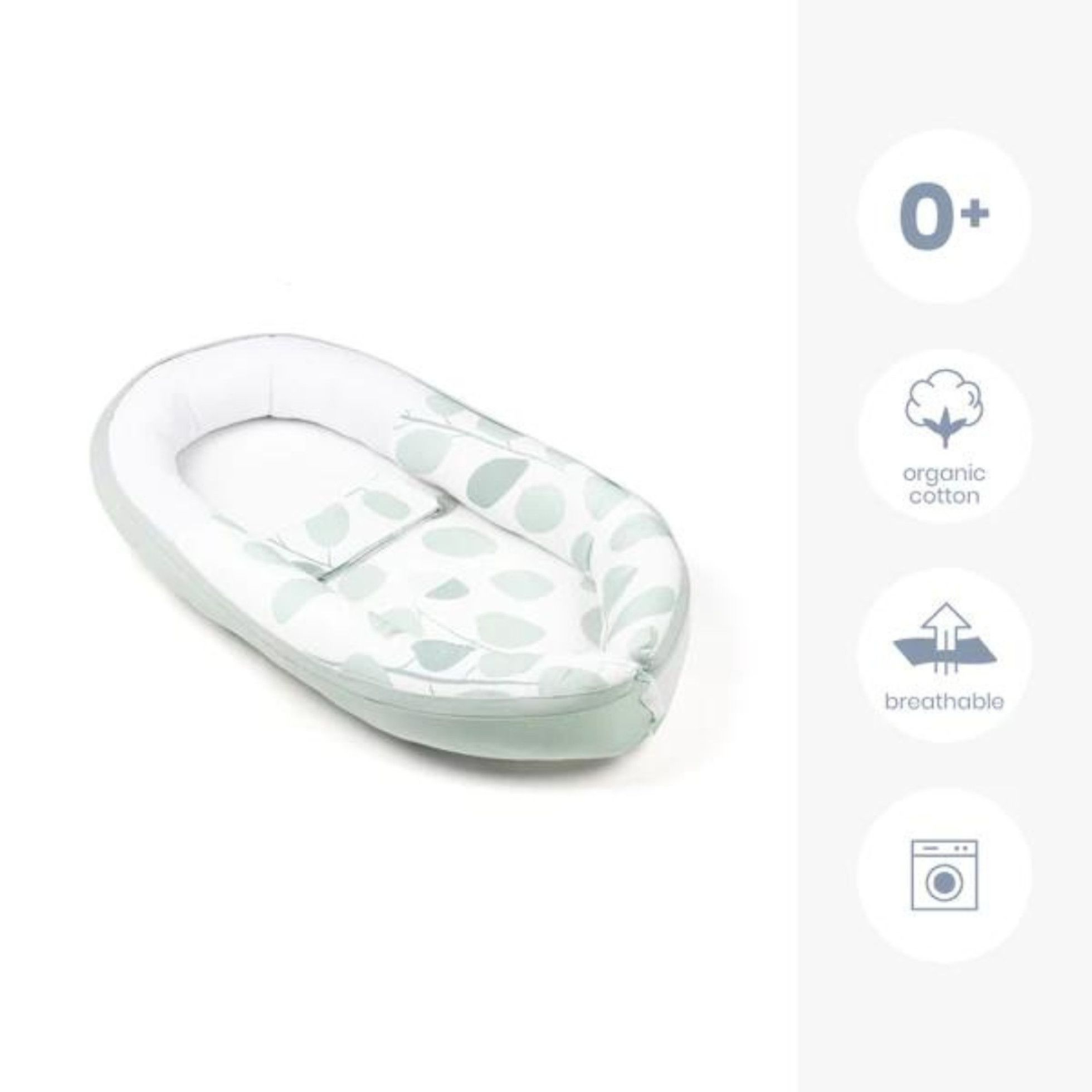 Baby Nest din bumbac organic Cocoon Leaves Aqua Green - Doomoo 2