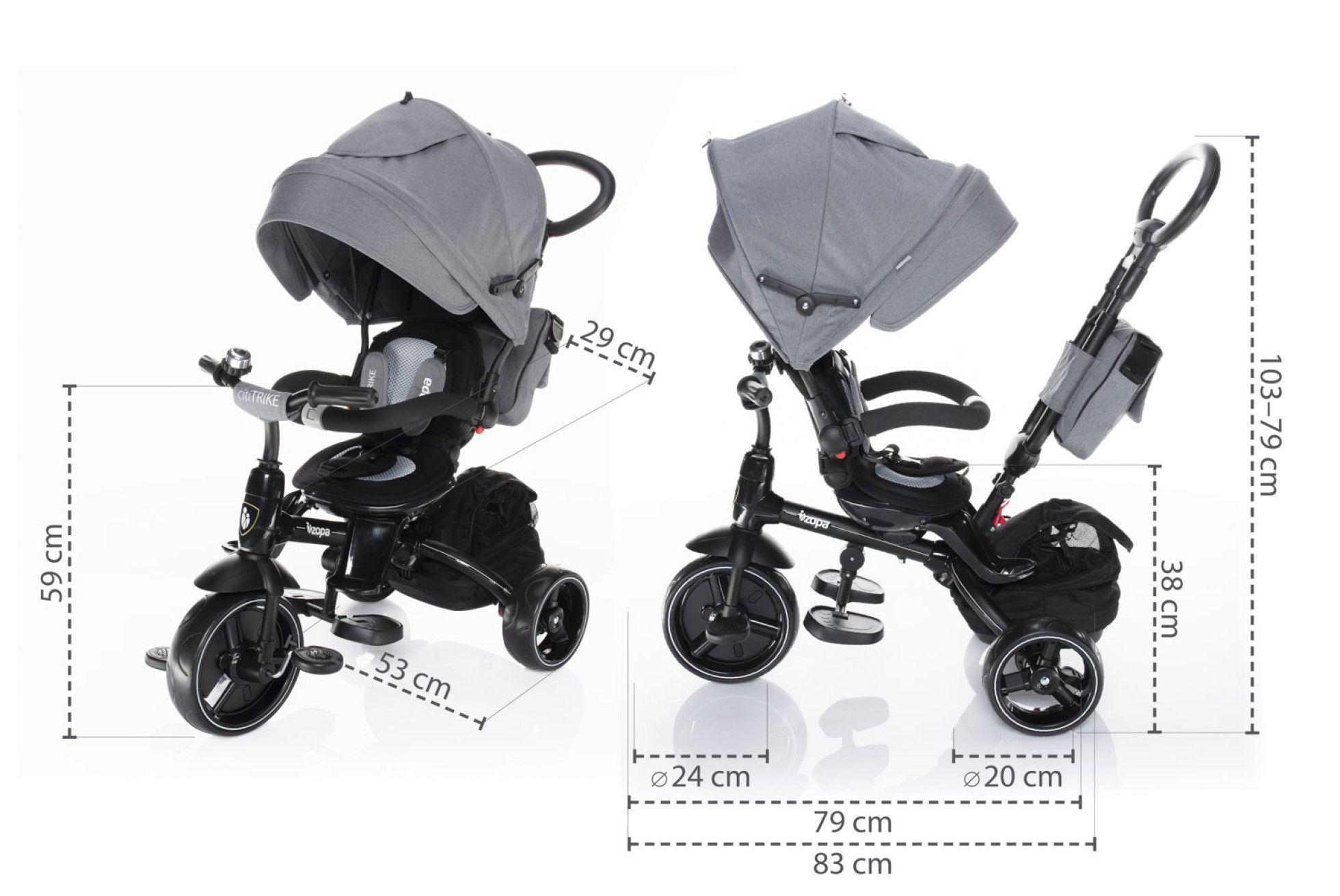 Tricicleta 6 moduri de utilizare Citi Trike Foggy Grey - Zopa 3