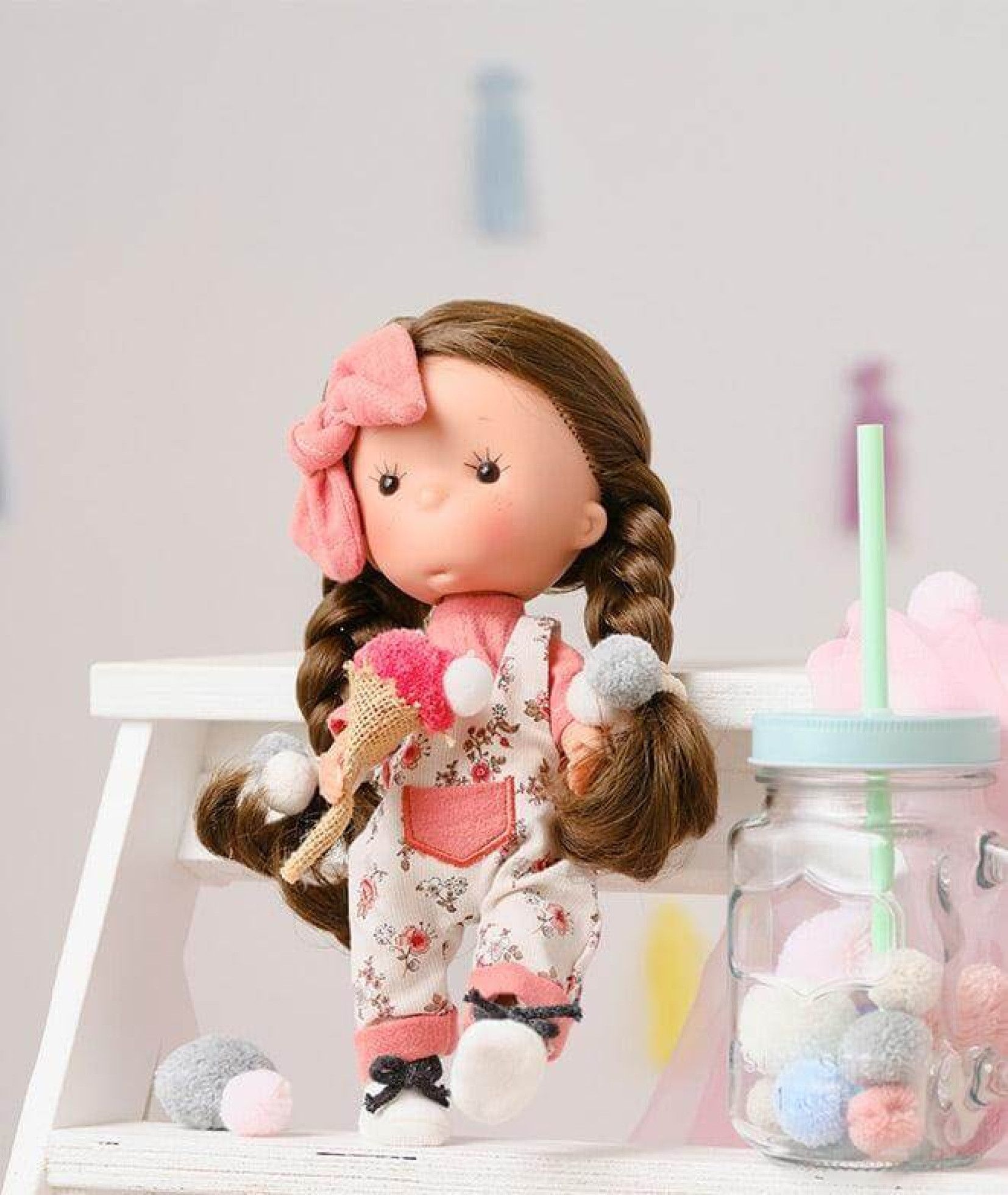 Papusa Llorens, Miss Bella Pan, cu codite impletite, 26 cm - Llorens 5