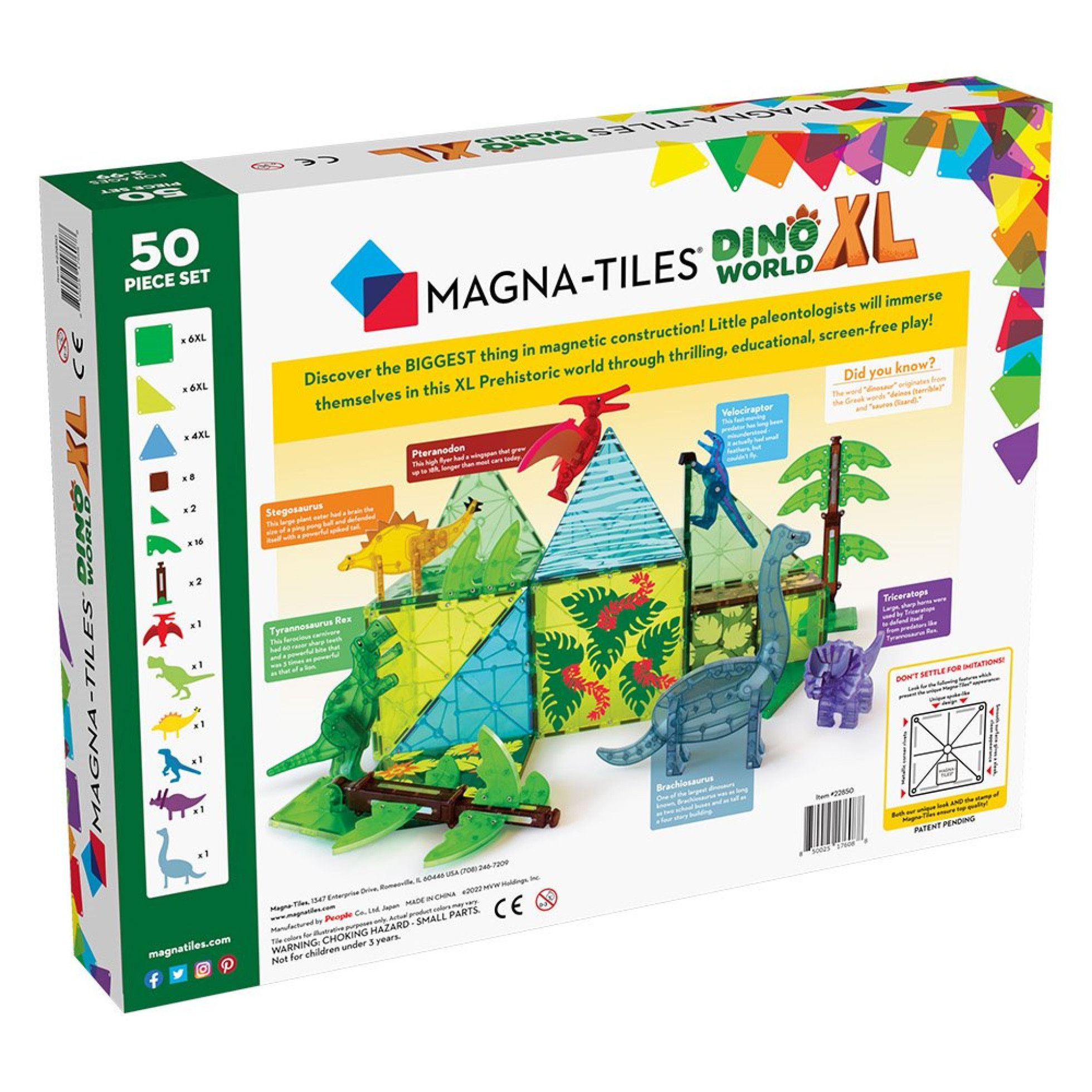 Set Magnetic Dino World XL, 50 de piese - Magna-Tiles 4