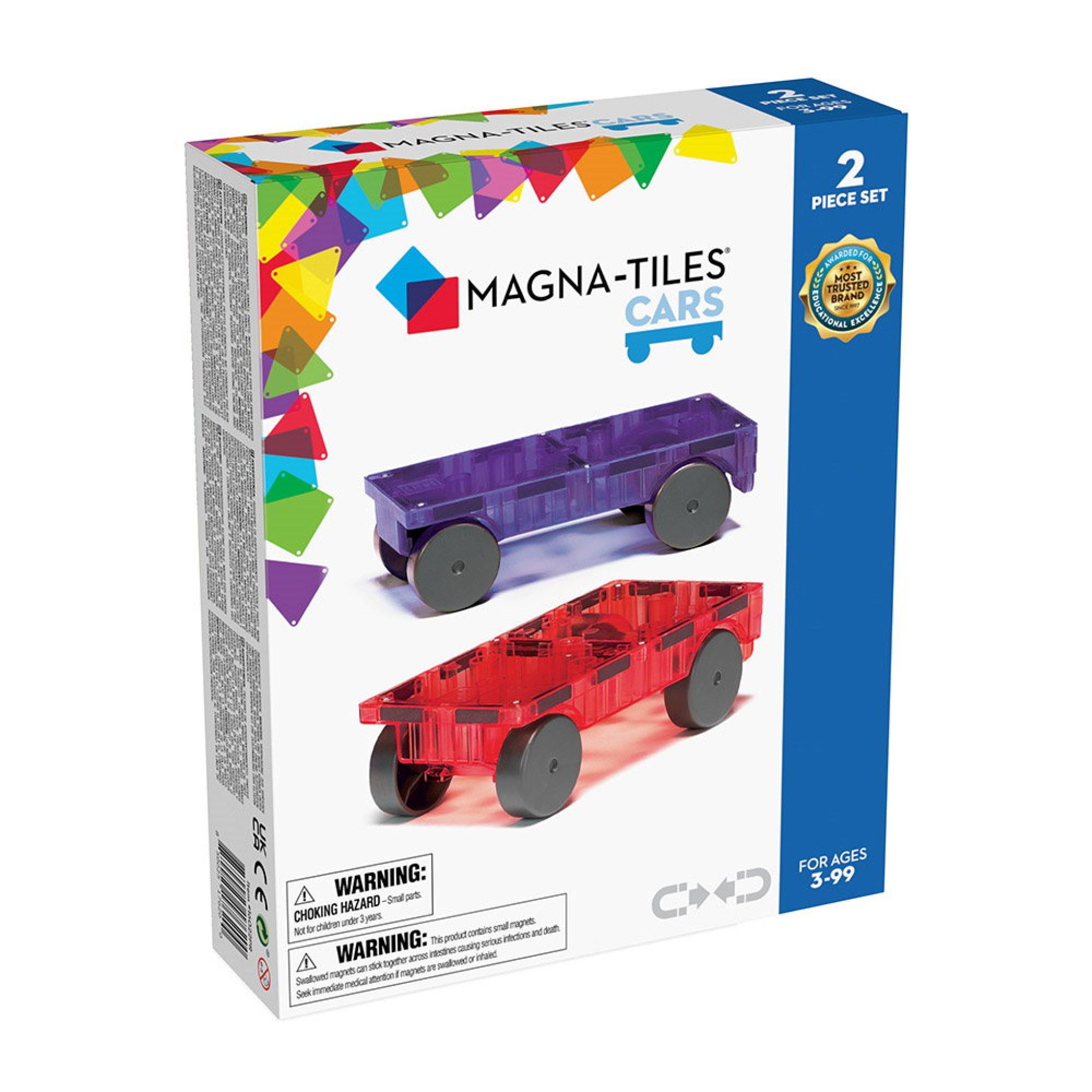 Set Magnetic extensie, 2 masinute Mov si Rosu - Magna-Tiles 1