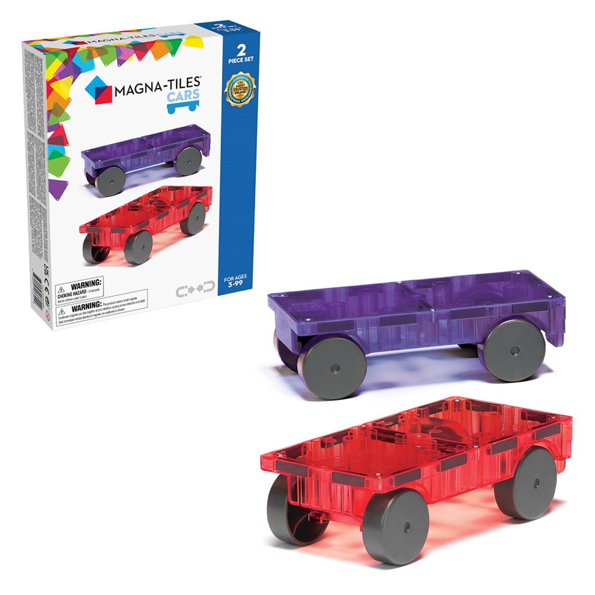 Set Magnetic extensie, 2 masinute Mov si Rosu - Magna-Tiles 2