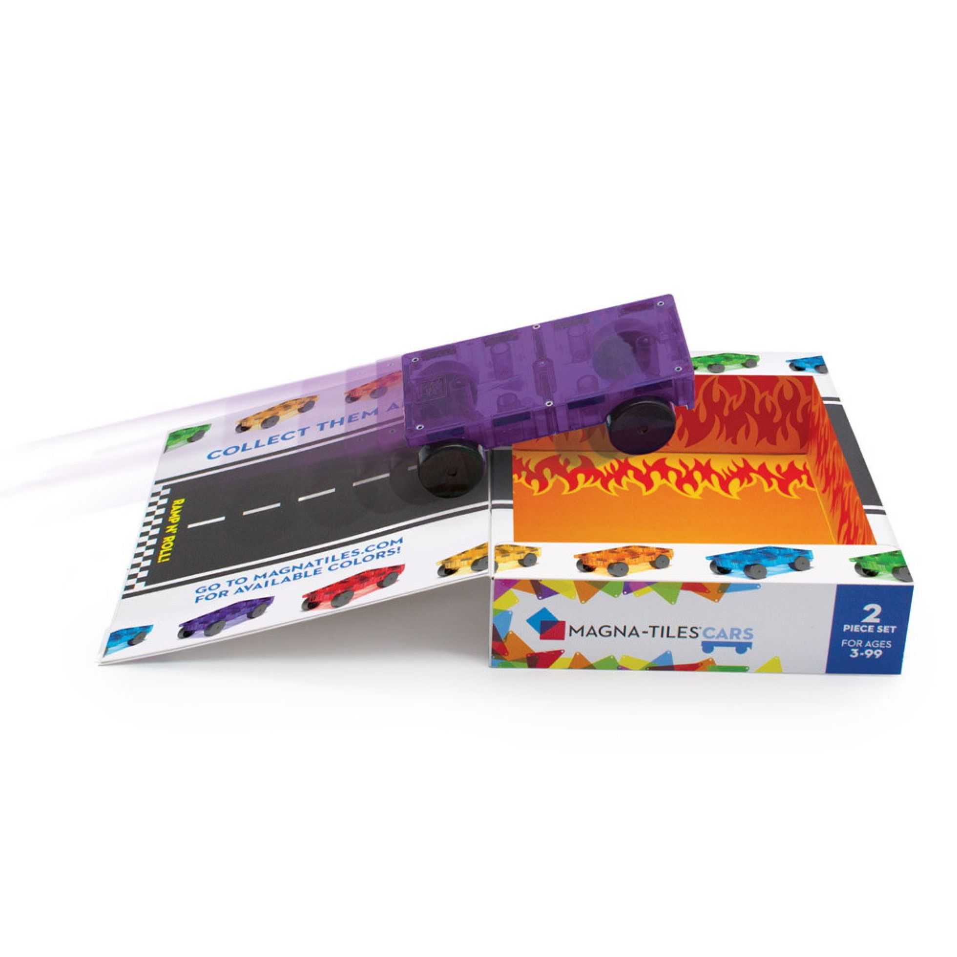 Set Magnetic extensie, 2 masinute Mov si Rosu - Magna-Tiles 3
