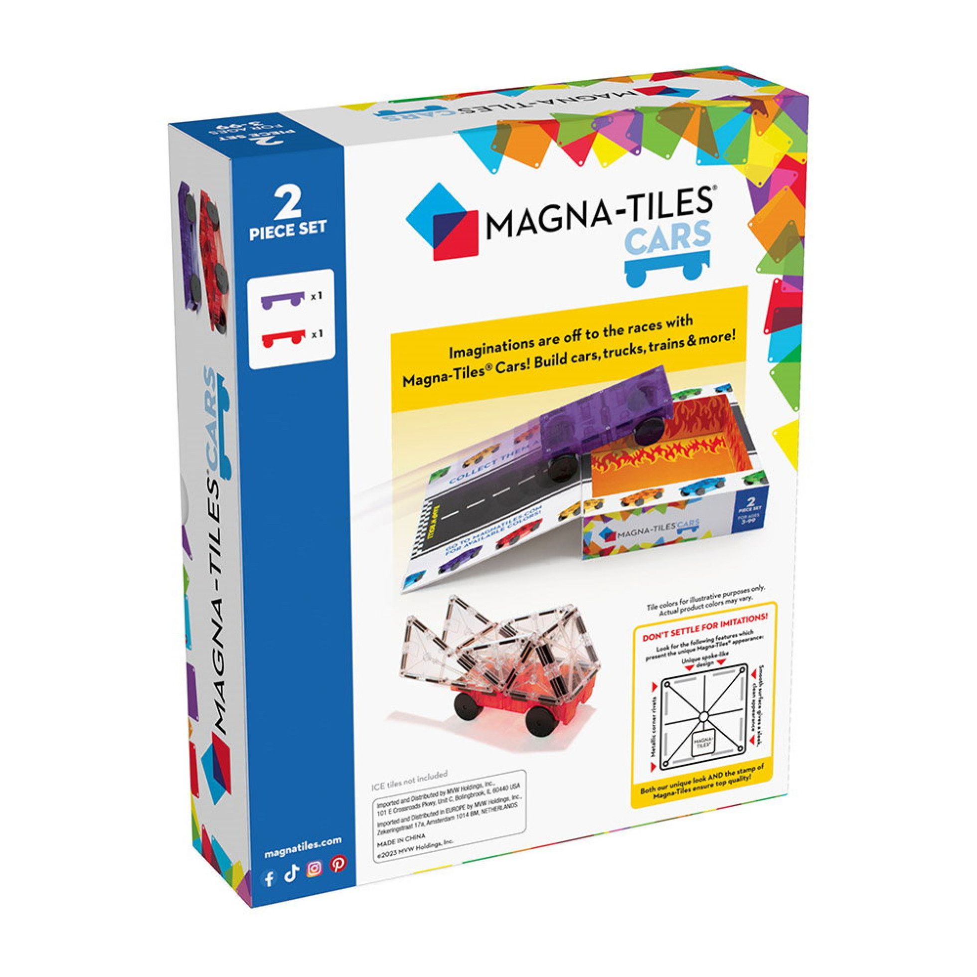 Set Magnetic extensie, 2 masinute Mov si Rosu - Magna-Tiles 4