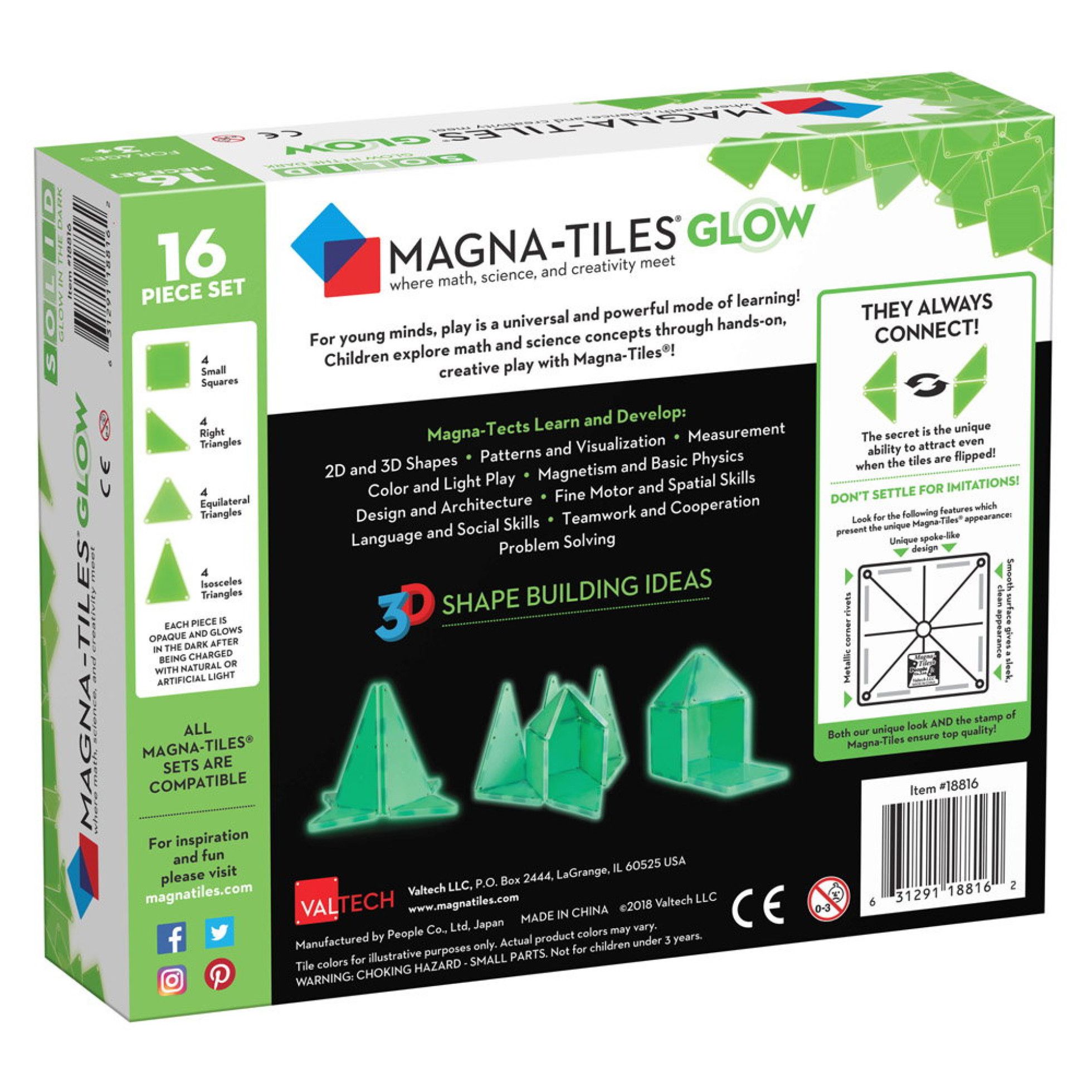 Set Magnetic Glow, 16 piese fosforescente - Magna-Tiles 4