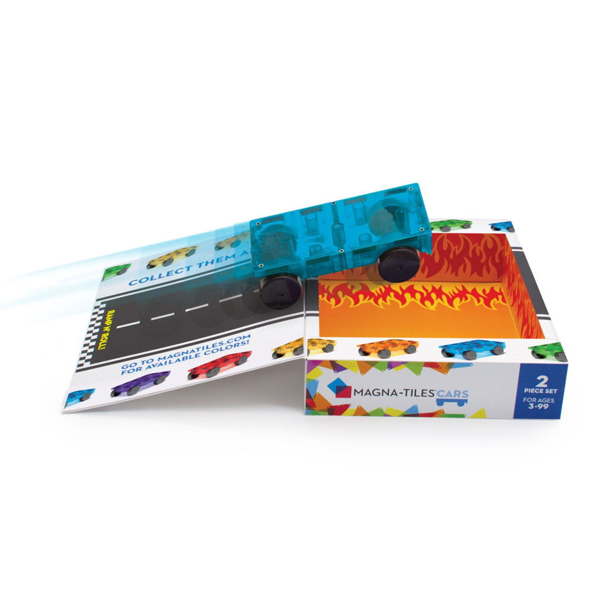 Set Magnetic extensie, 2 masinute Albastru si Portocaliu - Magna-Tiles 3