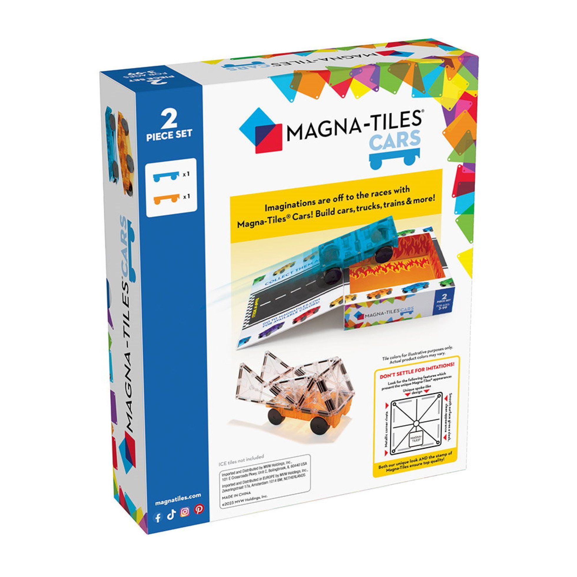 Set Magnetic extensie, 2 masinute Albastru si Portocaliu - Magna-Tiles 4
